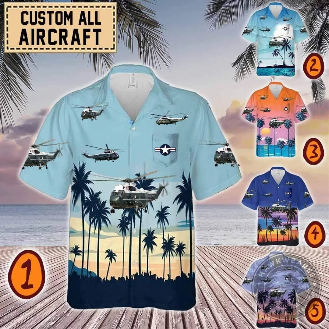 Sikorsky VH-3 Marine One Helicopter Tropical Beach Hawaiian Shirt