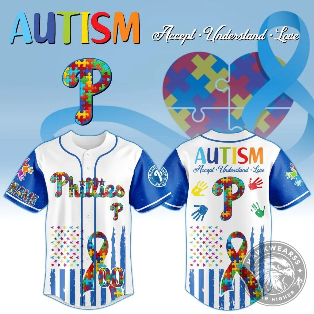 Philadelphia Phillies Autism Awareness Personalized Baseball Jersey
