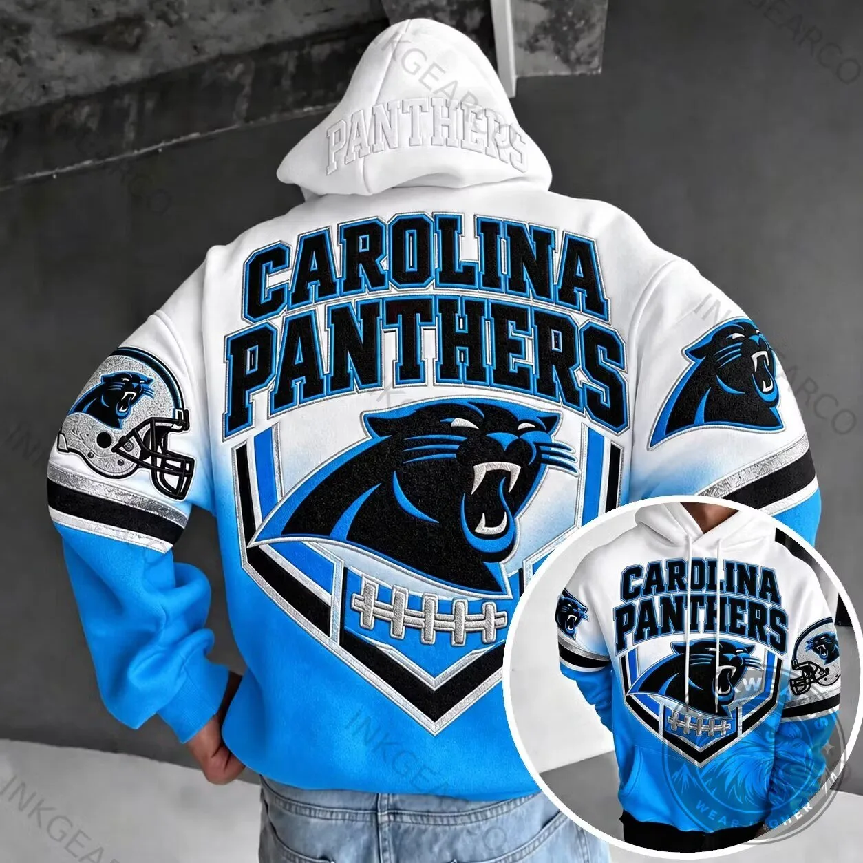 Carolina Panthers NFL Football Team Logo White and Blue Hoodie