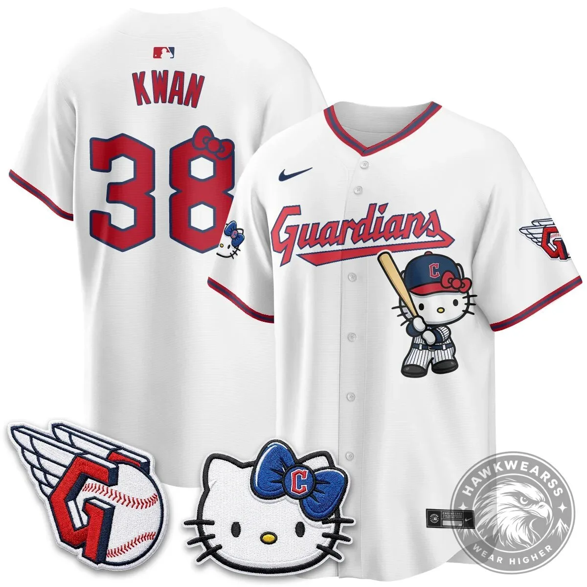 Cleveland Guardians Jose Ramirez Hello Kitty Baseball Jersey 41 Cleveland Guardians Jose Ramirez Hello Kitty Baseball Jersey
