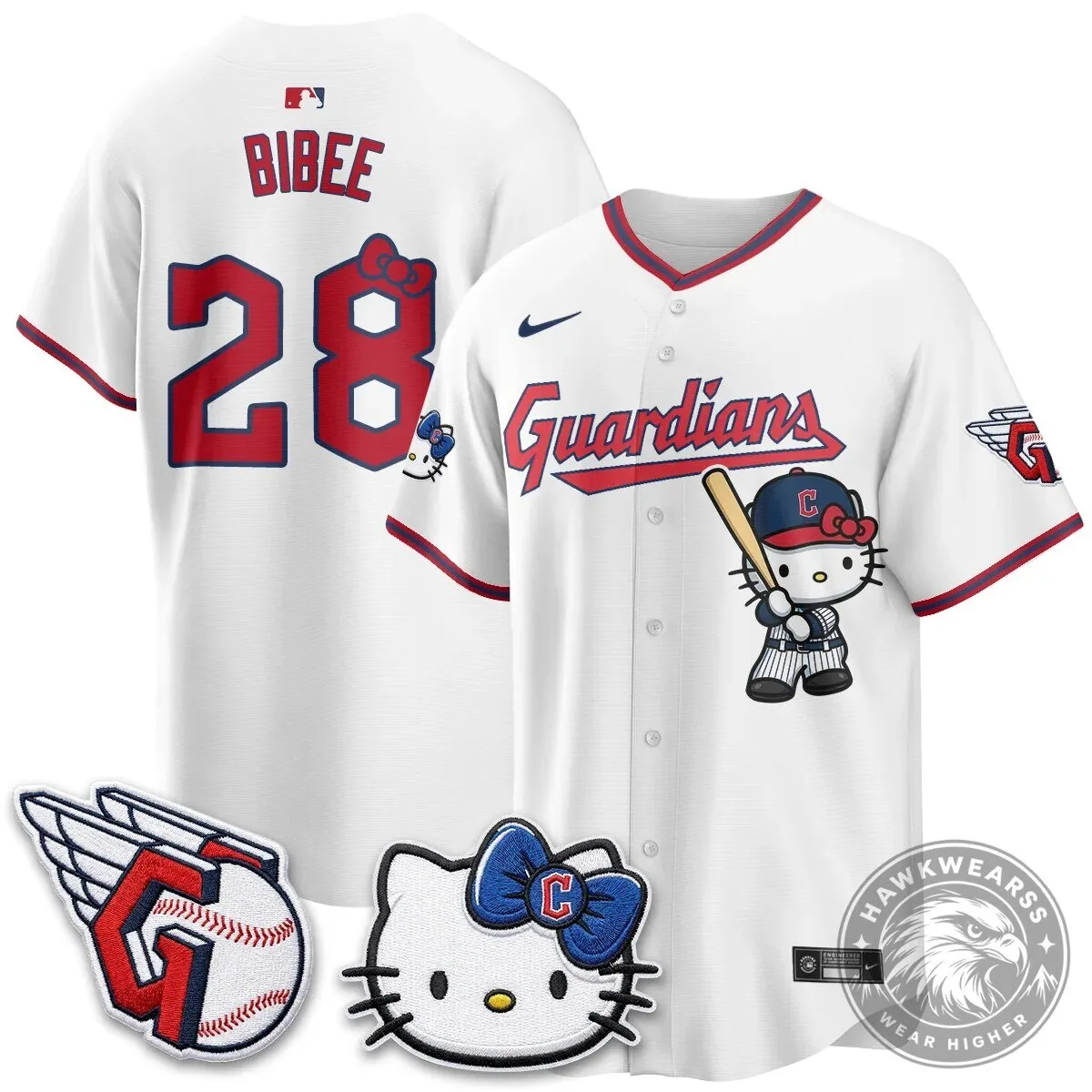 Cleveland Guardians Jose Ramirez Hello Kitty Baseball Jersey 43 Cleveland Guardians Jose Ramirez Hello Kitty Baseball Jersey