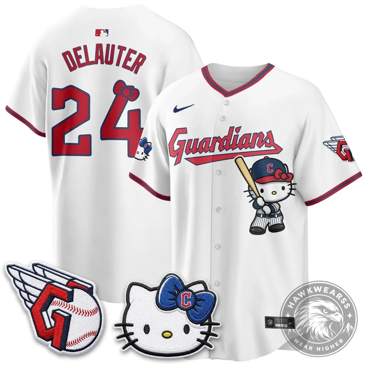 Cleveland Guardians Jose Ramirez Hello Kitty Baseball Jersey 44 Cleveland Guardians Jose Ramirez Hello Kitty Baseball Jersey