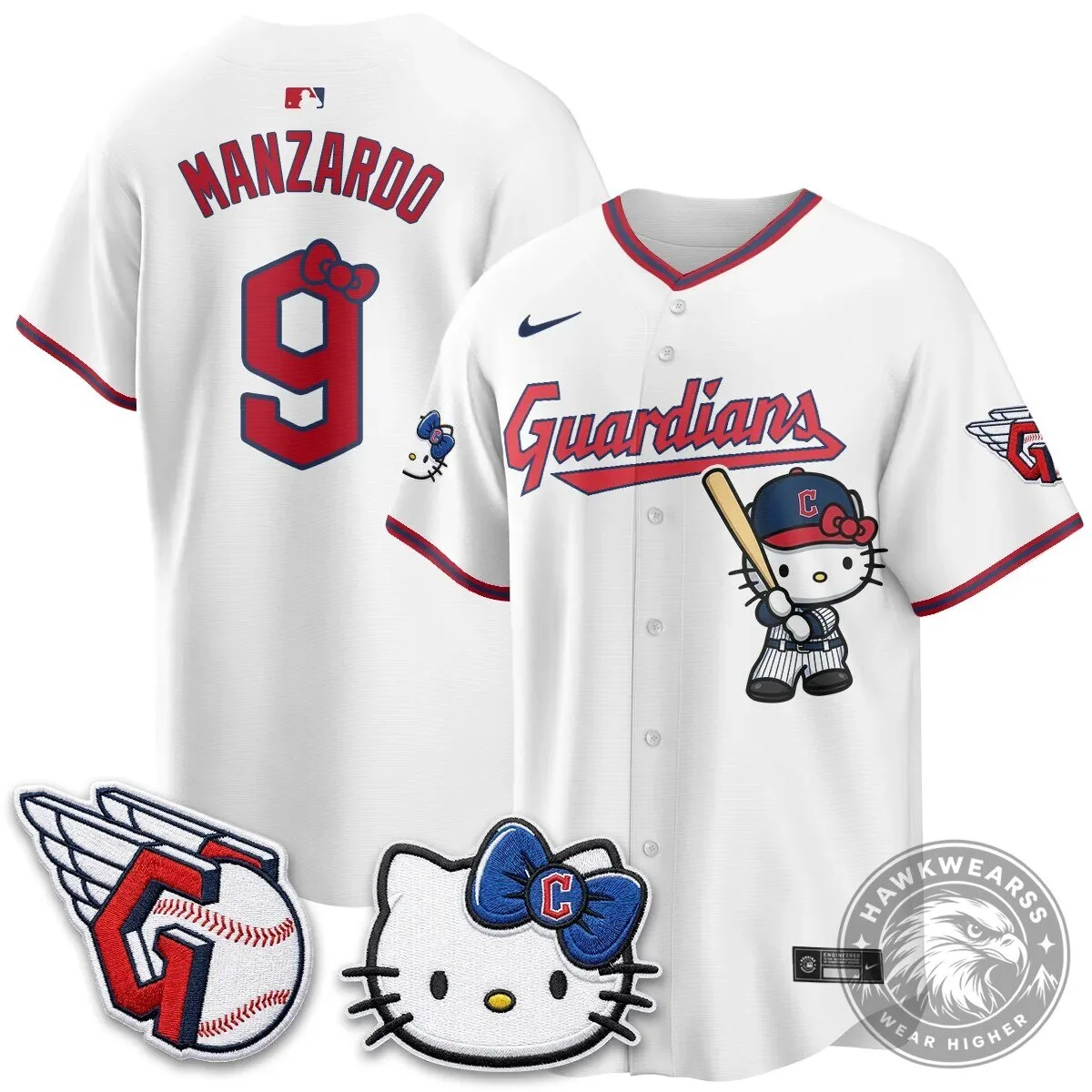 Cleveland Guardians Jose Ramirez Hello Kitty Baseball Jersey 45 Cleveland Guardians Jose Ramirez Hello Kitty Baseball Jersey