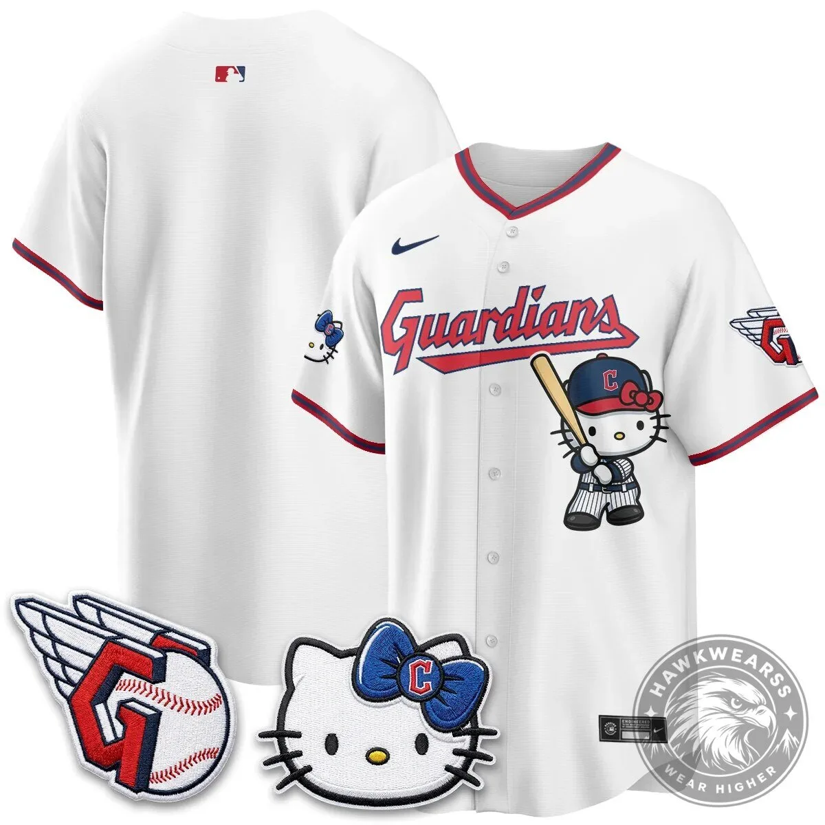 Cleveland Guardians Jose Ramirez Hello Kitty Baseball Jersey 47 Cleveland Guardians Jose Ramirez Hello Kitty Baseball Jersey