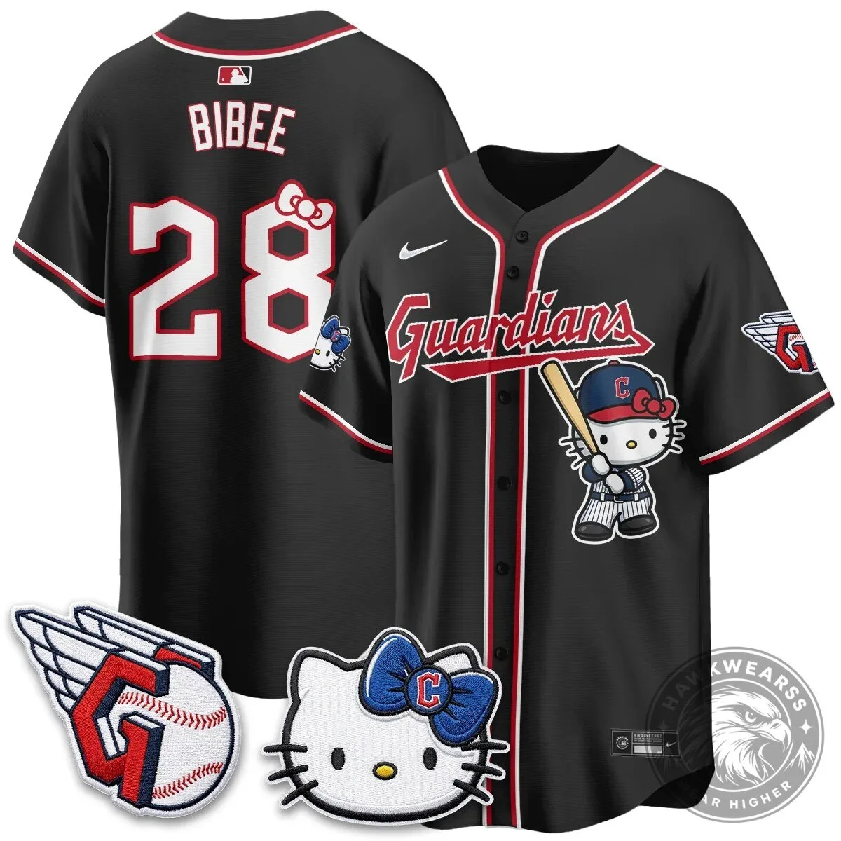 Cleveland Guardians Jose Ramirez Hello Kitty Baseball Jersey 52 Cleveland Guardians Jose Ramirez Hello Kitty Baseball Jersey