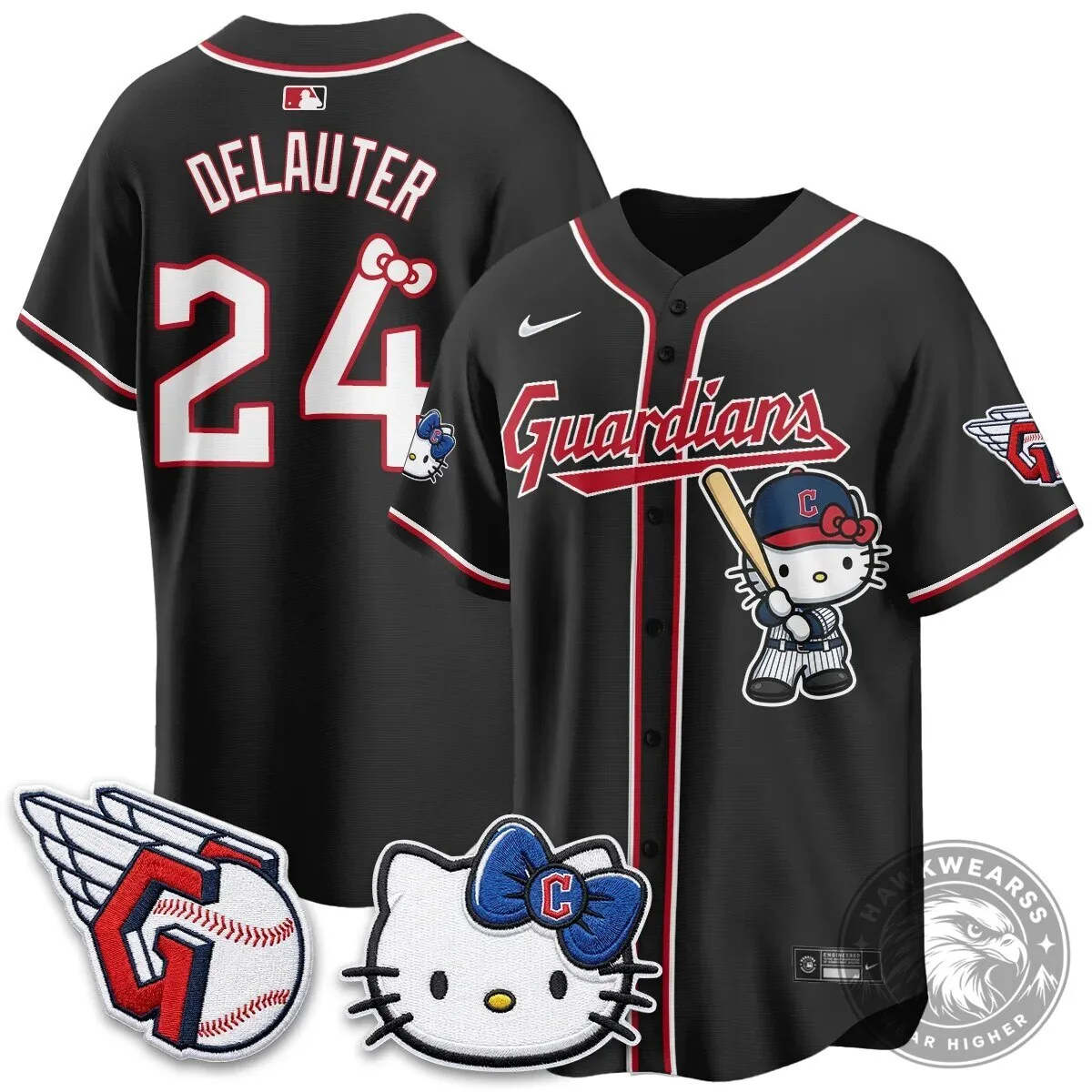 Cleveland Guardians Jose Ramirez Hello Kitty Baseball Jersey 53 Cleveland Guardians Jose Ramirez Hello Kitty Baseball Jersey
