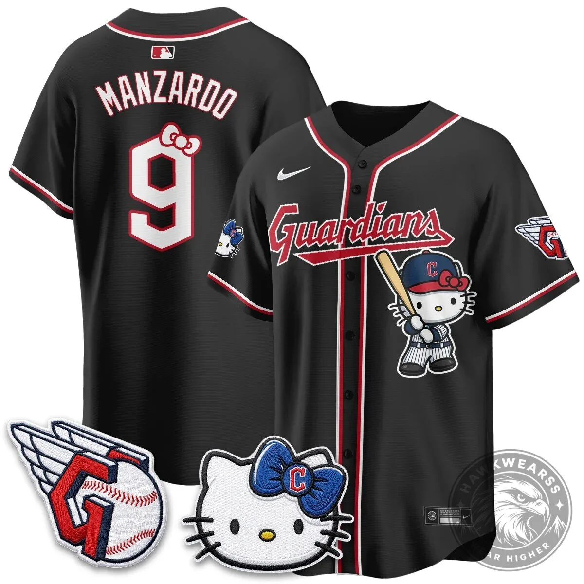 Cleveland Guardians Jose Ramirez Hello Kitty Baseball Jersey 54 Cleveland Guardians Jose Ramirez Hello Kitty Baseball Jersey