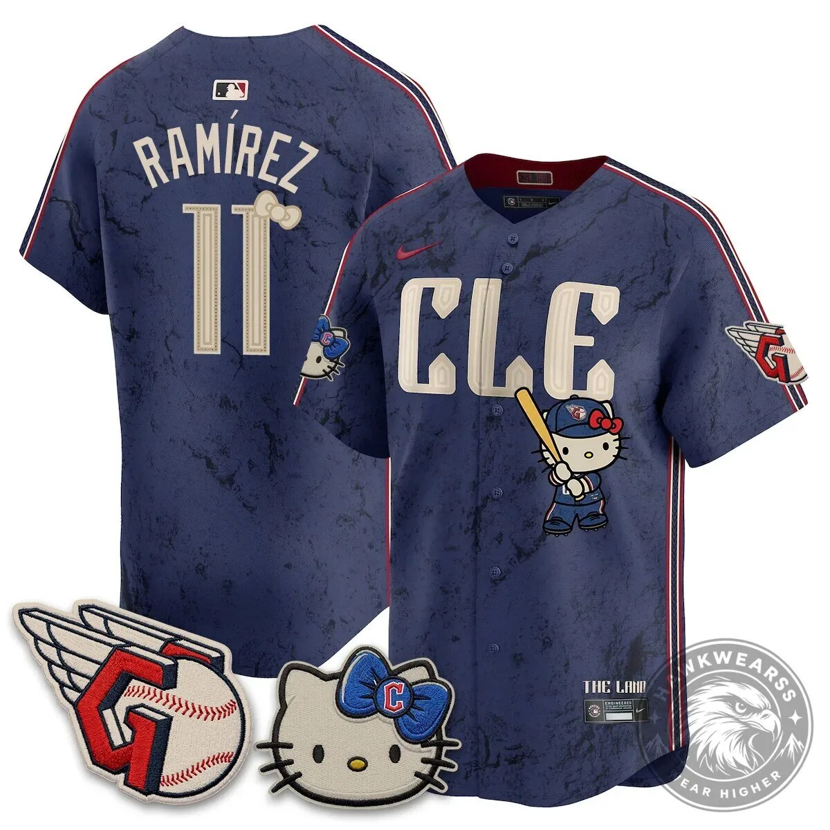 Cleveland Guardians Jose Ramirez Hello Kitty Baseball Jersey 58 Cleveland Guardians Jose Ramirez Hello Kitty Baseball Jersey