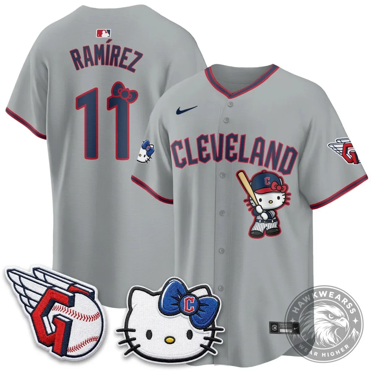 Cleveland Guardians Jose Ramirez Hello Kitty Baseball Jersey 67 Cleveland Guardians Jose Ramirez Hello Kitty Baseball Jersey