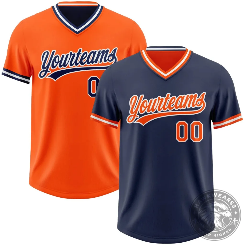 Custom Reversible Baseball Jersey Shirt Orange Navy Blue White Striped V-Neck Custom Reversible Baseball Jersey Shirt Orange Navy Blue White Striped V-Neck