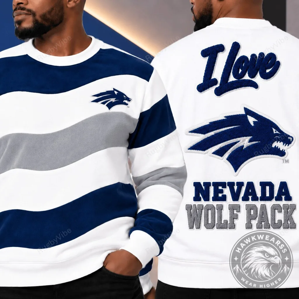 Nevada Wolf Pack Striped Crewneck Sweatshirt for Men and Women Nevada Wolf Pack Striped Crewneck Sweatshirt for Men and Women
