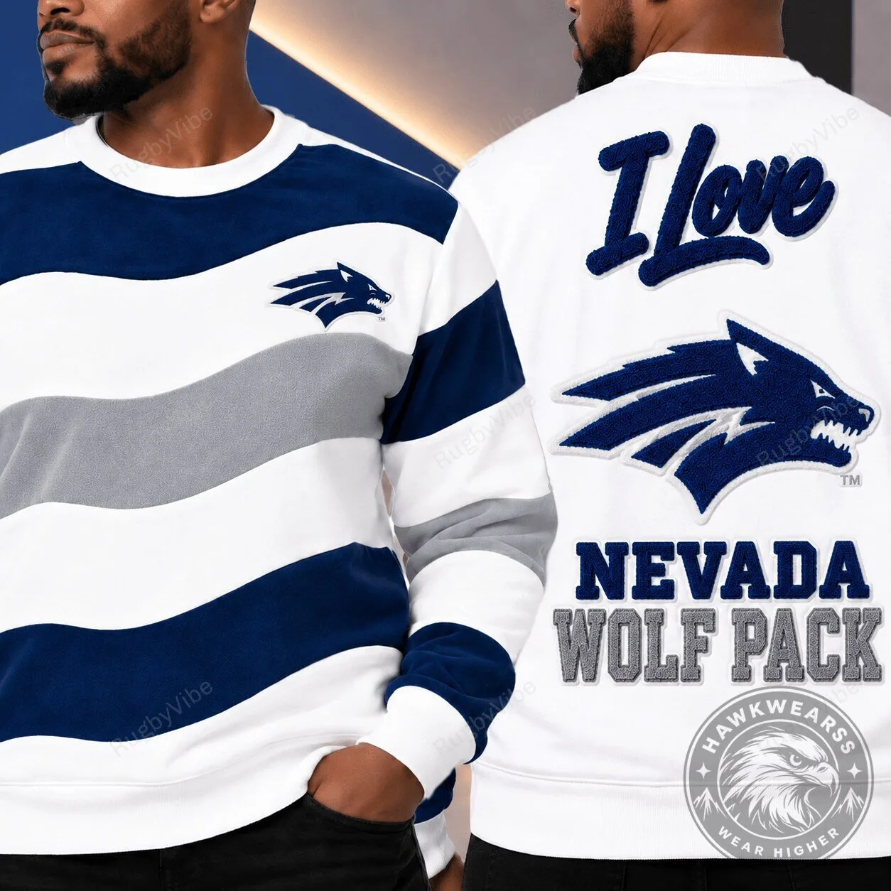Nevada Wolf Pack Striped Crewneck Sweatshirt for Men and Women
