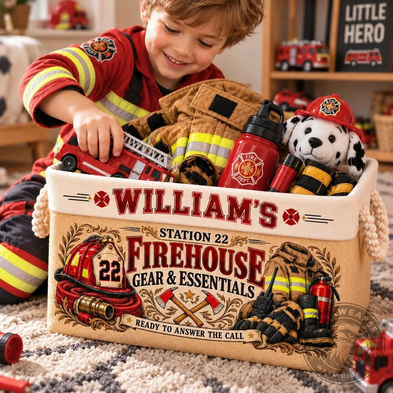 Personalized Firefighter Firehouse Gear and Essentials Storage Basket 6 Personalized Firefighter Firehouse Gear and Essentials Storage Basket