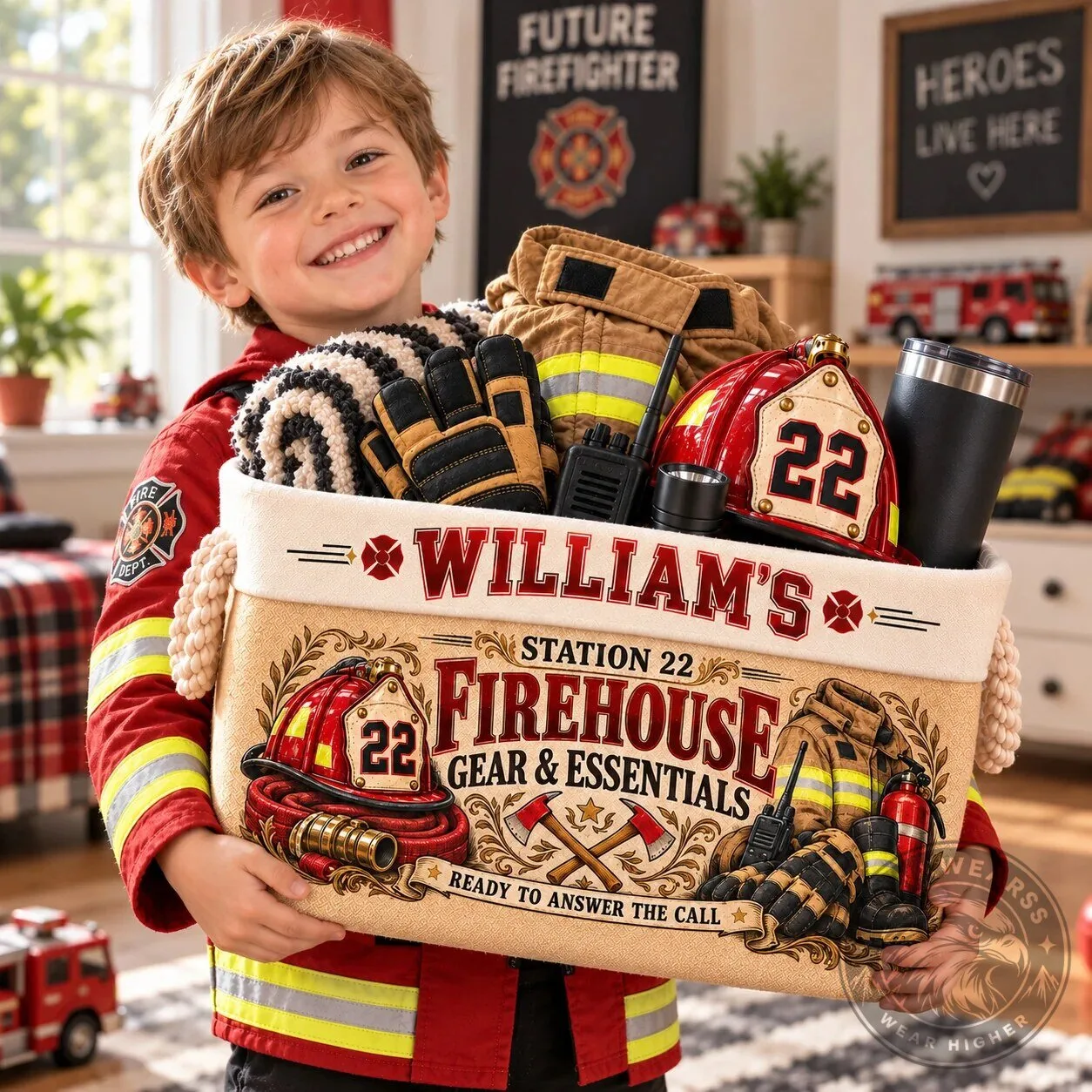Personalized Firefighter Firehouse Gear and Essentials Storage Basket 8 Personalized Firefighter Firehouse Gear and Essentials Storage Basket