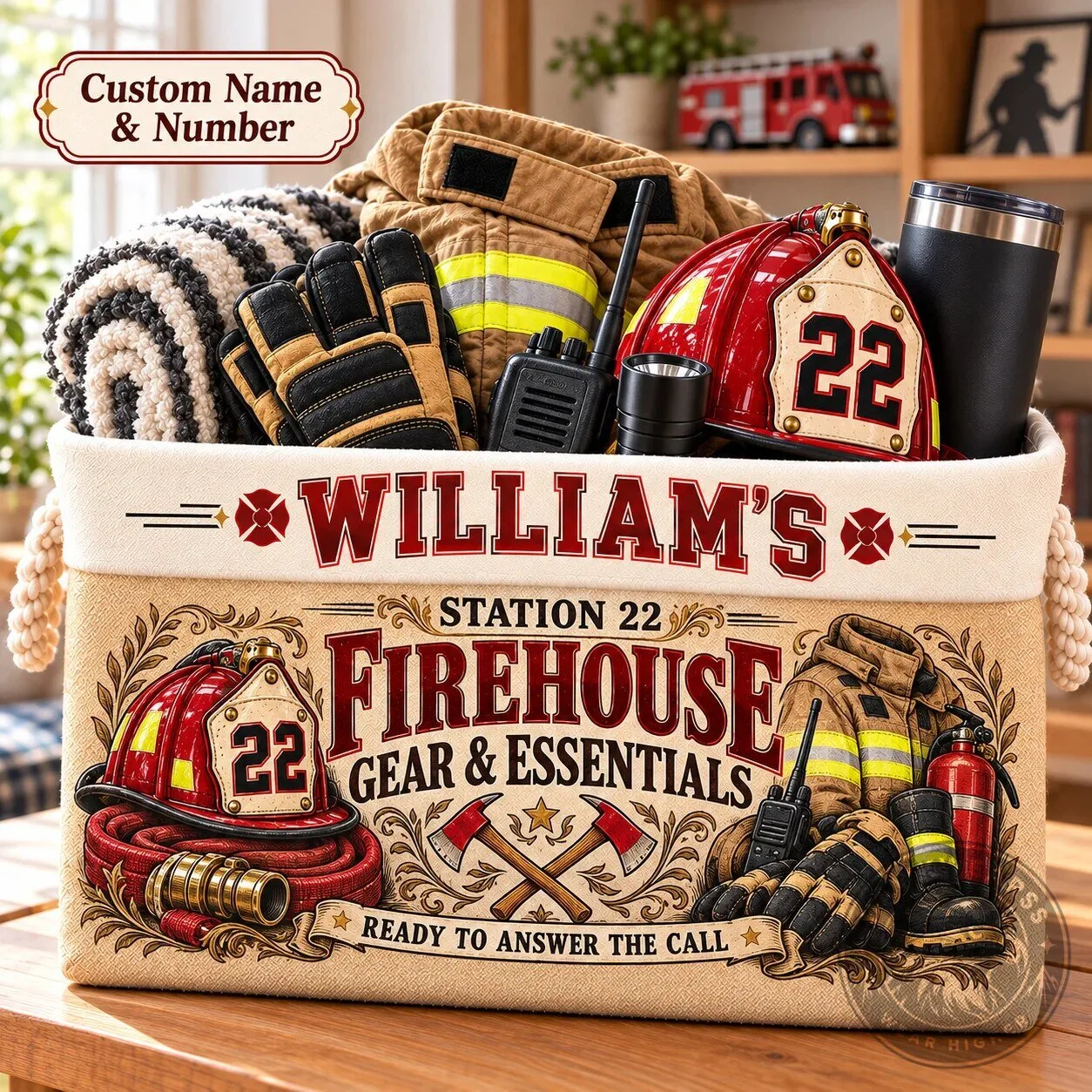 Personalized Firefighter Firehouse Gear and Essentials Storage Basket 10 Personalized Firefighter Firehouse Gear and Essentials Storage Basket