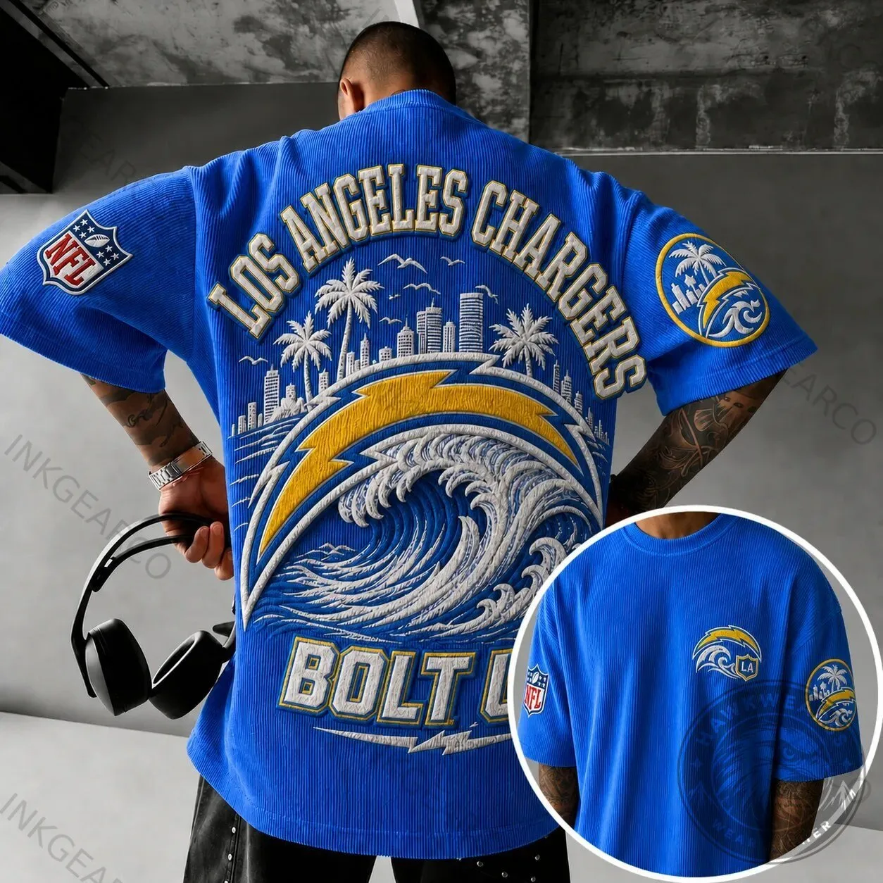 Los Angeles Chargers NFL Football Corduroy Short-Sleeve T-Shirt