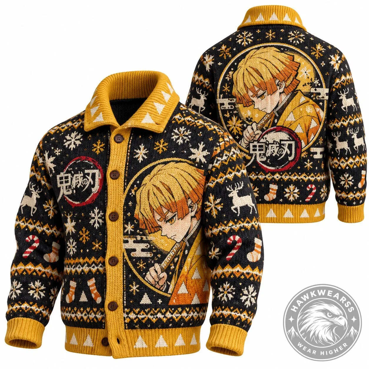 Demon Slayer Zenitsu Agatsuma Anime Ugly Christmas Sweater Cardigan