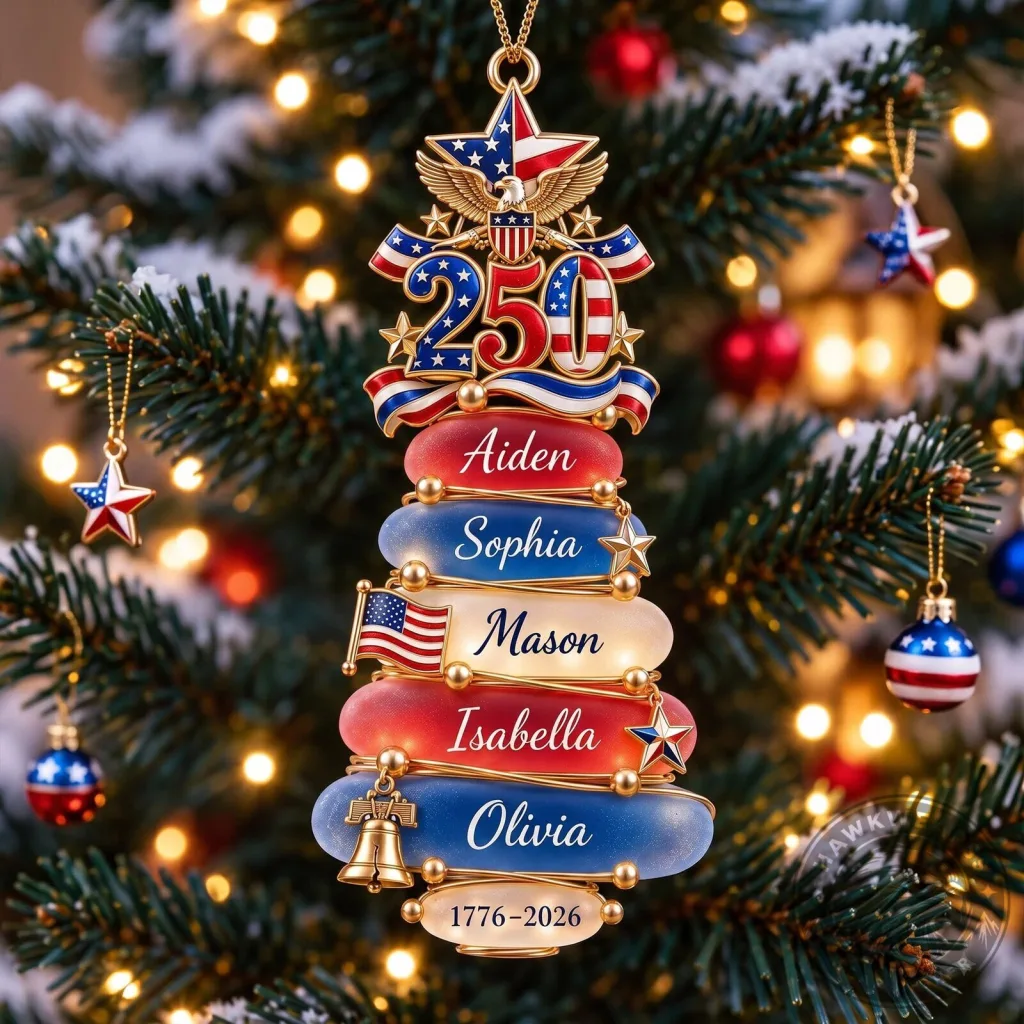 Personalized American Family Christmas Tree Ornament with Names and 250th Anniversary 64 Personalized American Family Christmas Tree Ornament with Names and 250th Anniversary