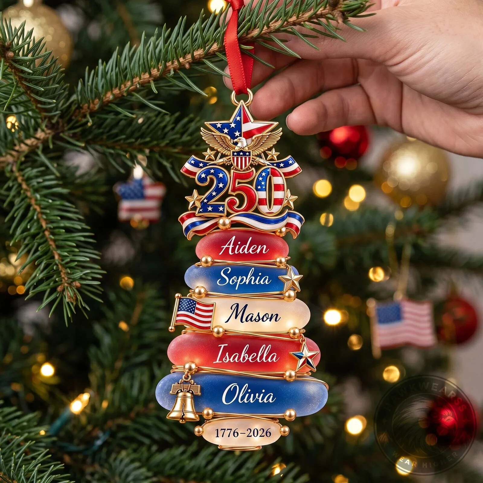 Personalized American Family Christmas Tree Ornament with Names and 250th Anniversary 9 Personalized American Family Christmas Tree Ornament with Names and 250th Anniversary