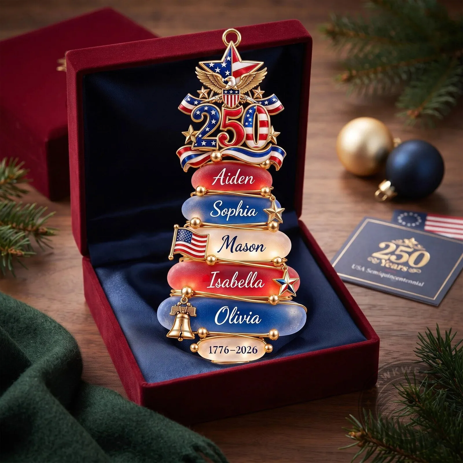 Personalized American Family Christmas Tree Ornament with Names and 250th Anniversary 10 Personalized American Family Christmas Tree Ornament with Names and 250th Anniversary