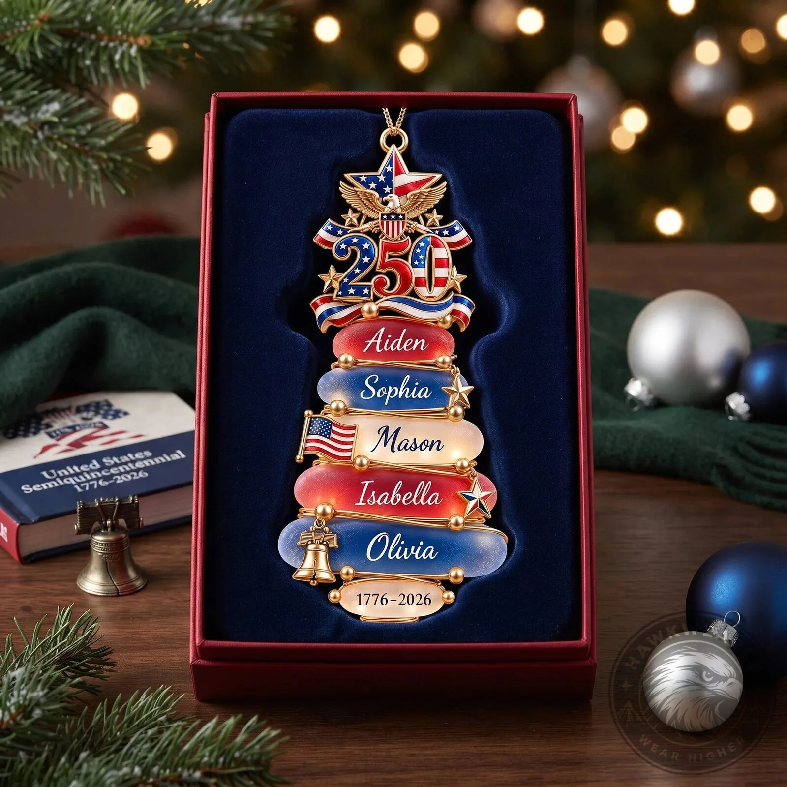 Personalized American Family Christmas Tree Ornament with Names and 250th Anniversary 11 Personalized American Family Christmas Tree Ornament with Names and 250th Anniversary