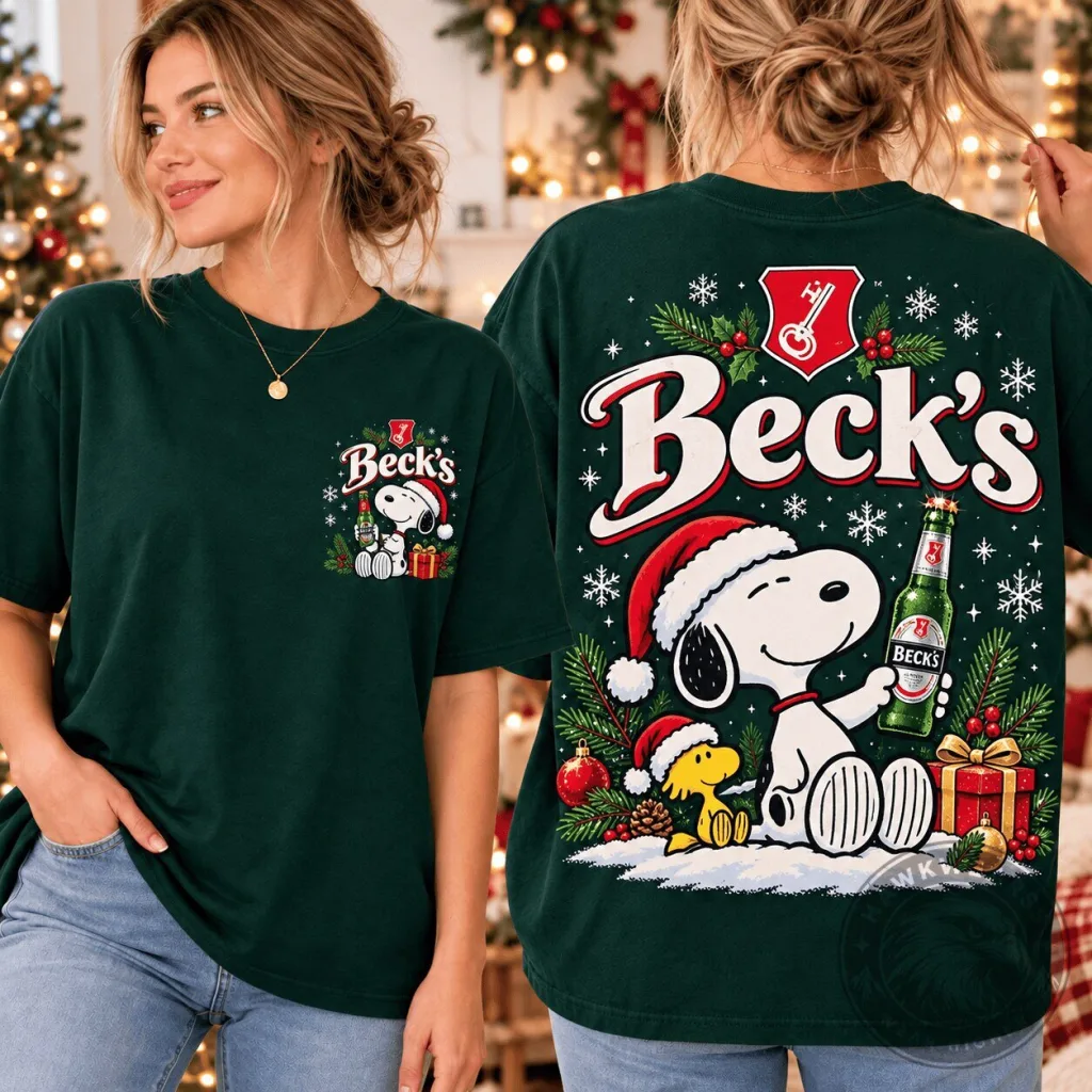 Beck's Beer Snoopy and Woodstock Christmas Holiday T-Shirt Beck's Beer Snoopy and Woodstock Christmas Holiday T-Shirt