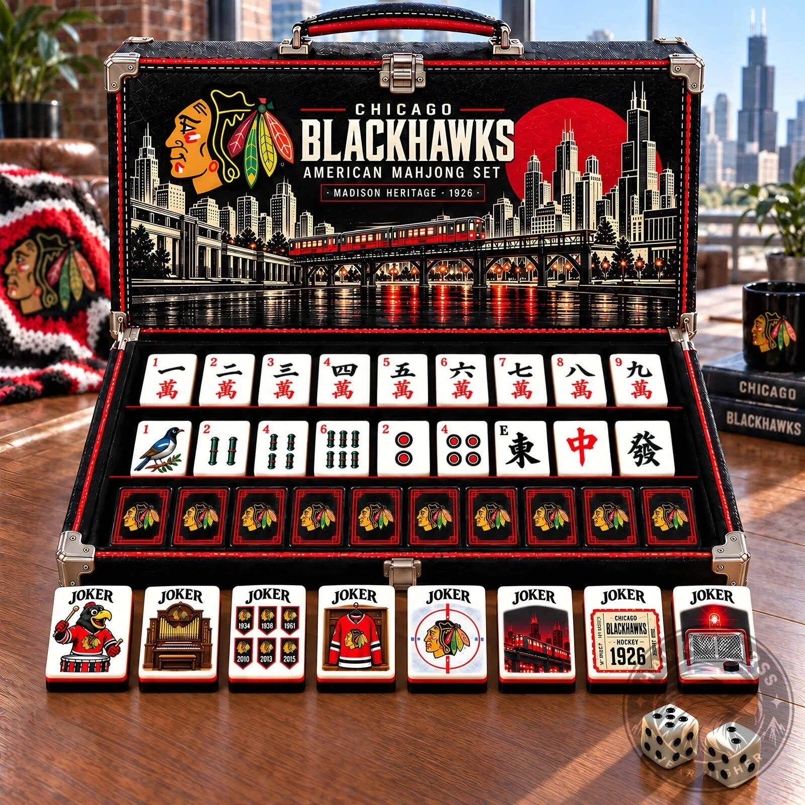 Chicago Blackhawks American Mahjong Game Set with Carrying Case