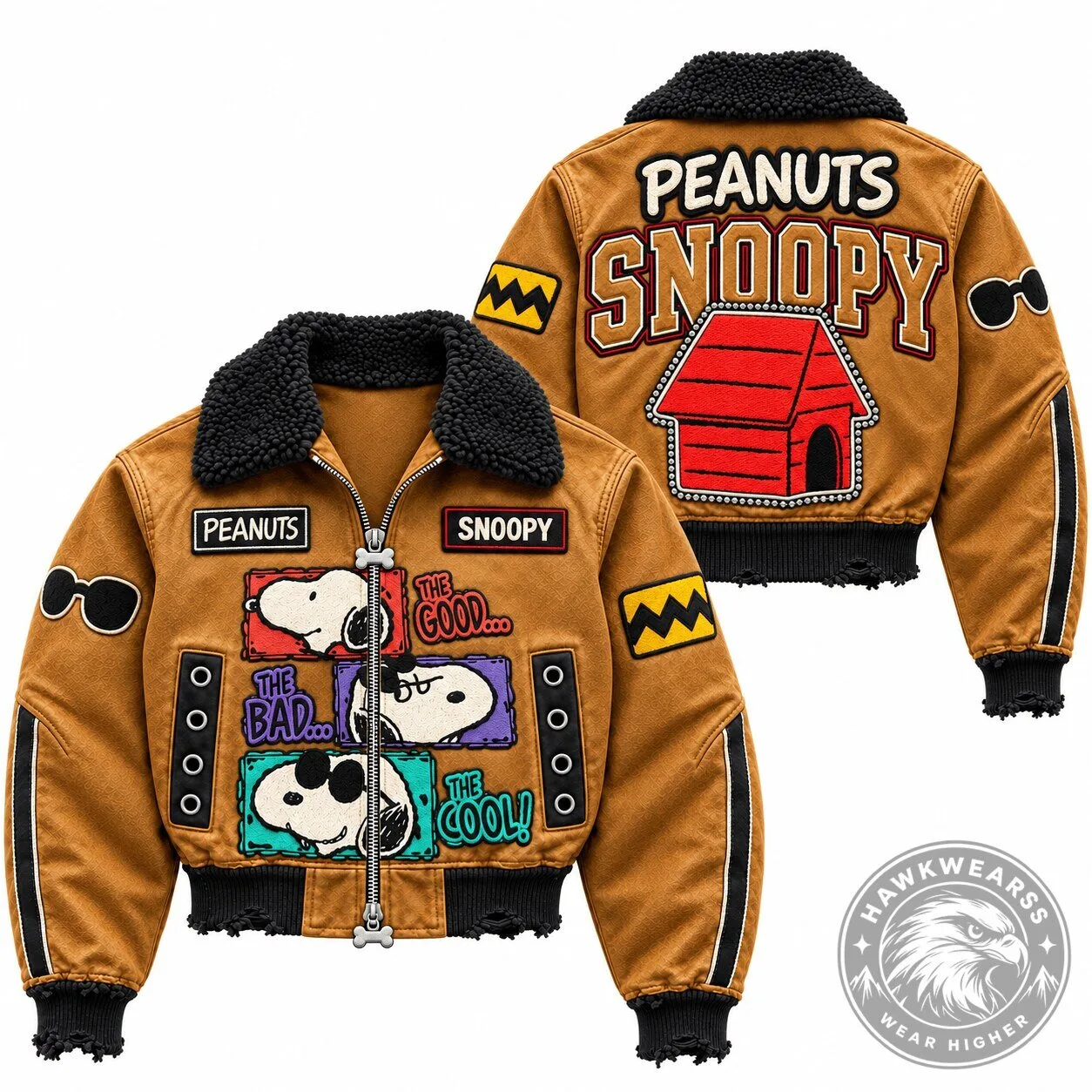 Peanuts Snoopy The Good The Bad The Cool Bomber Jacket with Sherpa Collar 5 Peanuts Snoopy The Good The Bad The Cool Bomber Jacket with Sherpa Collar