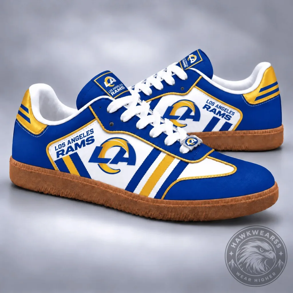 Los Angeles Rams Football Team Blue and Gold Retro Samba Style Shoes Los Angeles Rams Football Team Blue and Gold Retro Samba Style Shoes