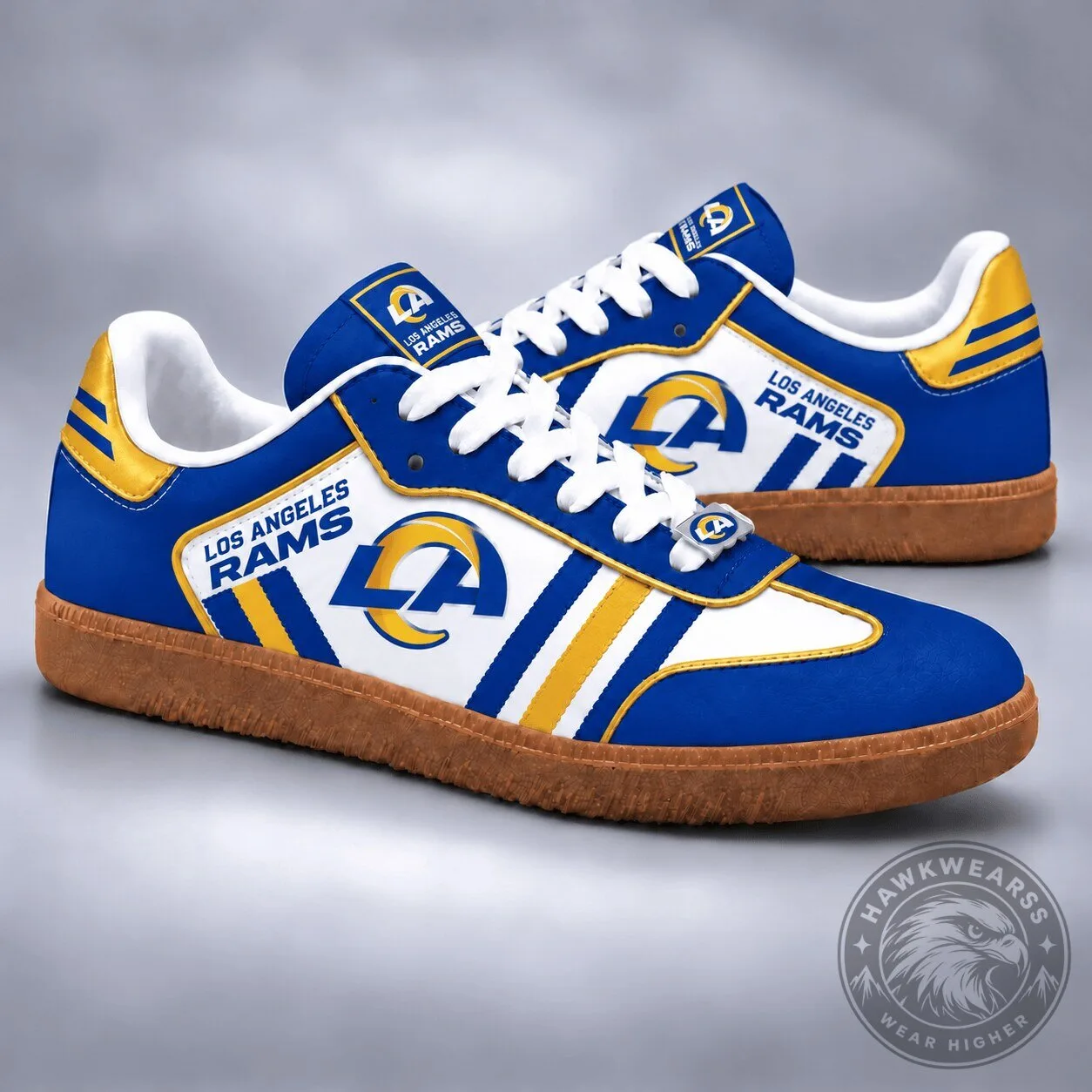 Los Angeles Rams Football Team Blue and Gold Retro Samba Style Shoes