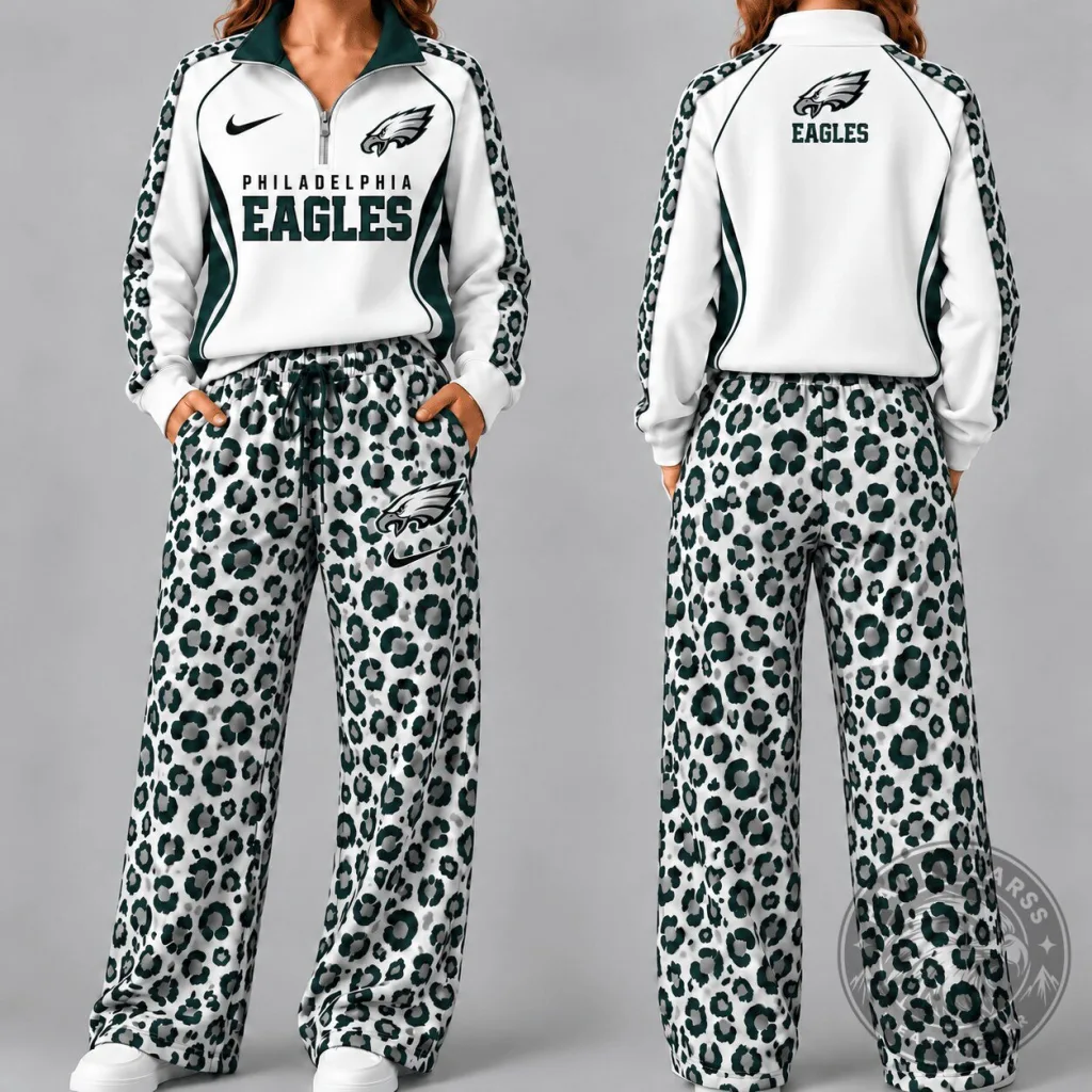 Philadelphia Eagles Women's Leopard Print Quarter Zip Pullover Hoodie Philadelphia Eagles Women's Leopard Print Quarter Zip Pullover Hoodie