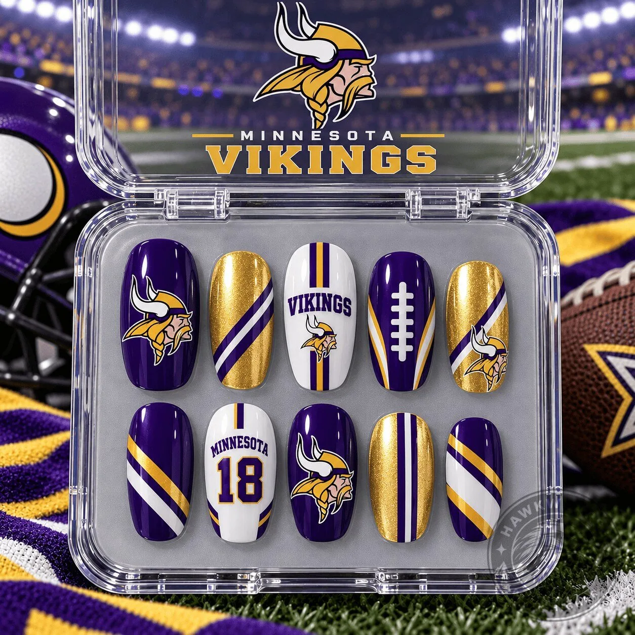 Minnesota Vikings Football Team Fan Press-On Nails Set for Game Day