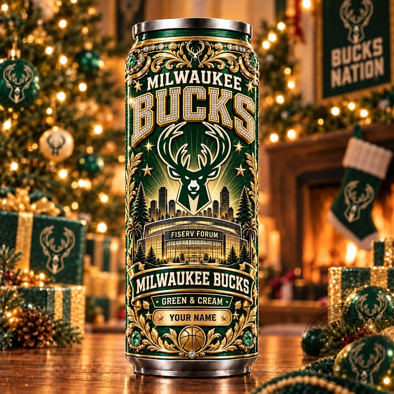 Milwaukee Bucks NBA Basketball Team Personalized Green and Cream Can Tumbler 2 Milwaukee Bucks NBA Basketball Team Personalized Green and Cream Can Tumbler