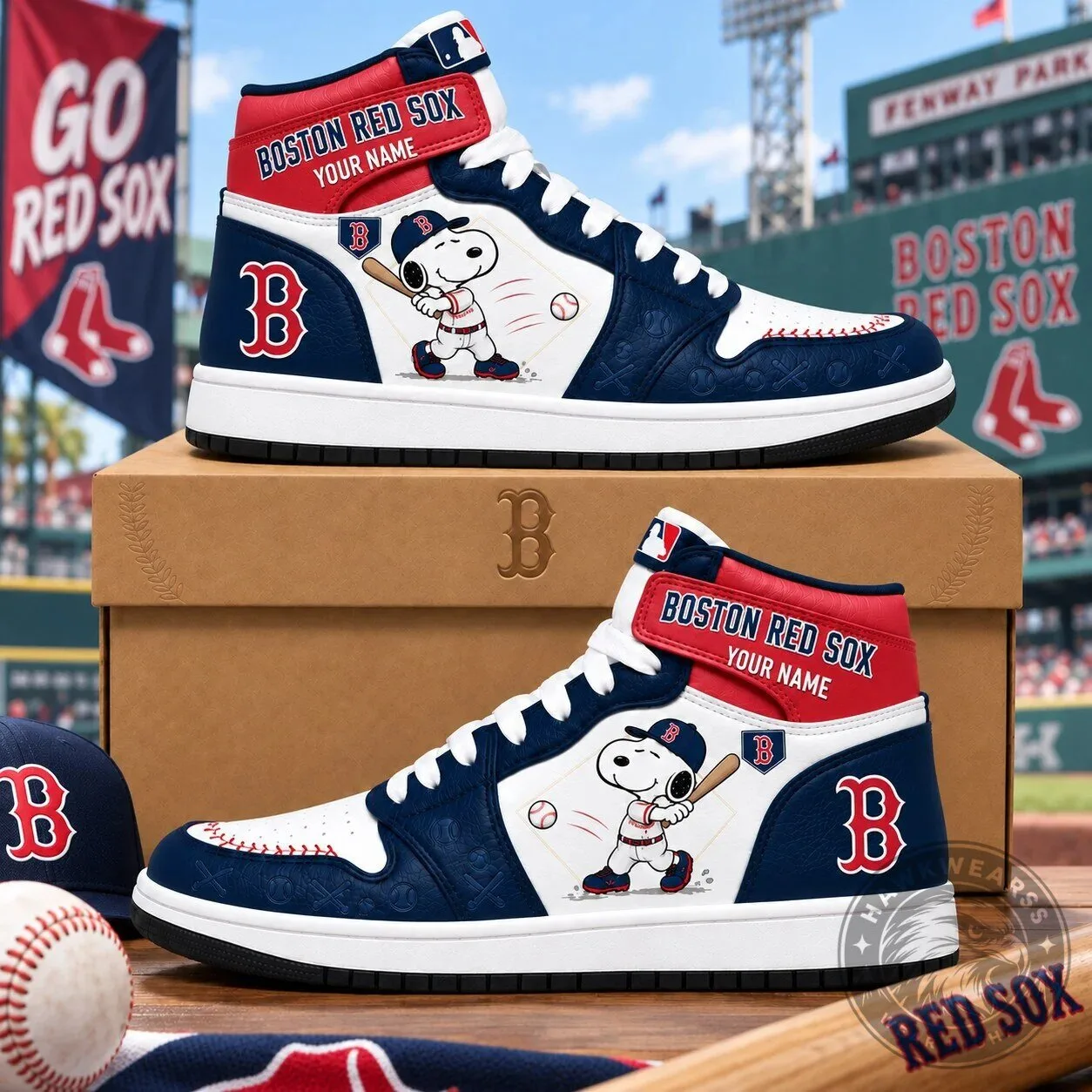 Boston Red Sox Snoopy Baseball High Top Sneakers Custom Name Shoes