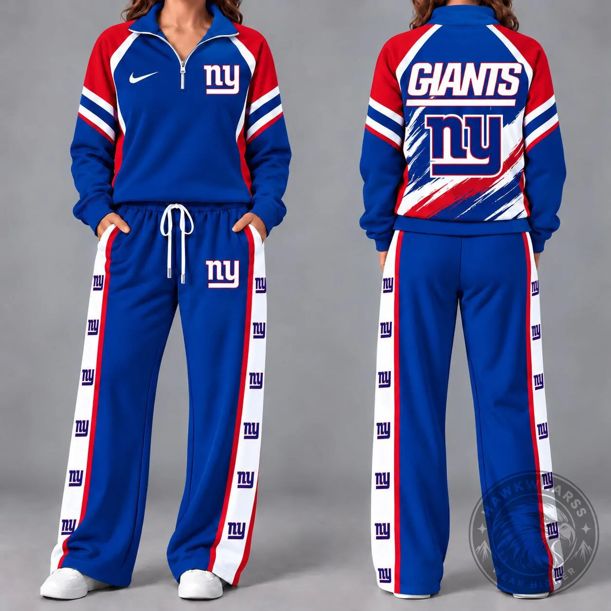 New York Giants NFL Varsity Vibes Quarter-Zip Pullover and Wide-Leg Pants Set