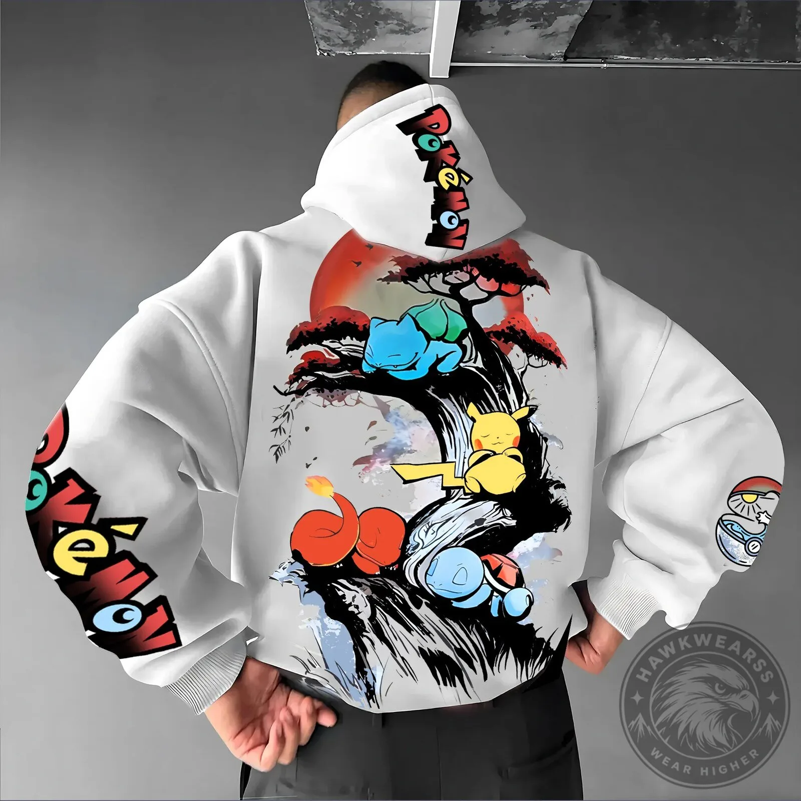 Pokemon Japanese Art Style Graphic Print White Hoodie
