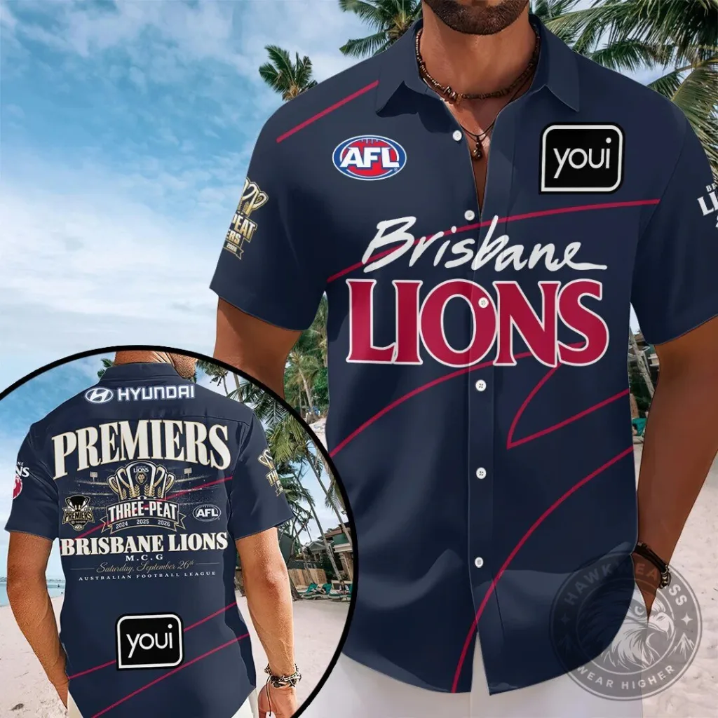 Hawaiian Shirt for Brisbane Lions AFL Three-Peat Champions