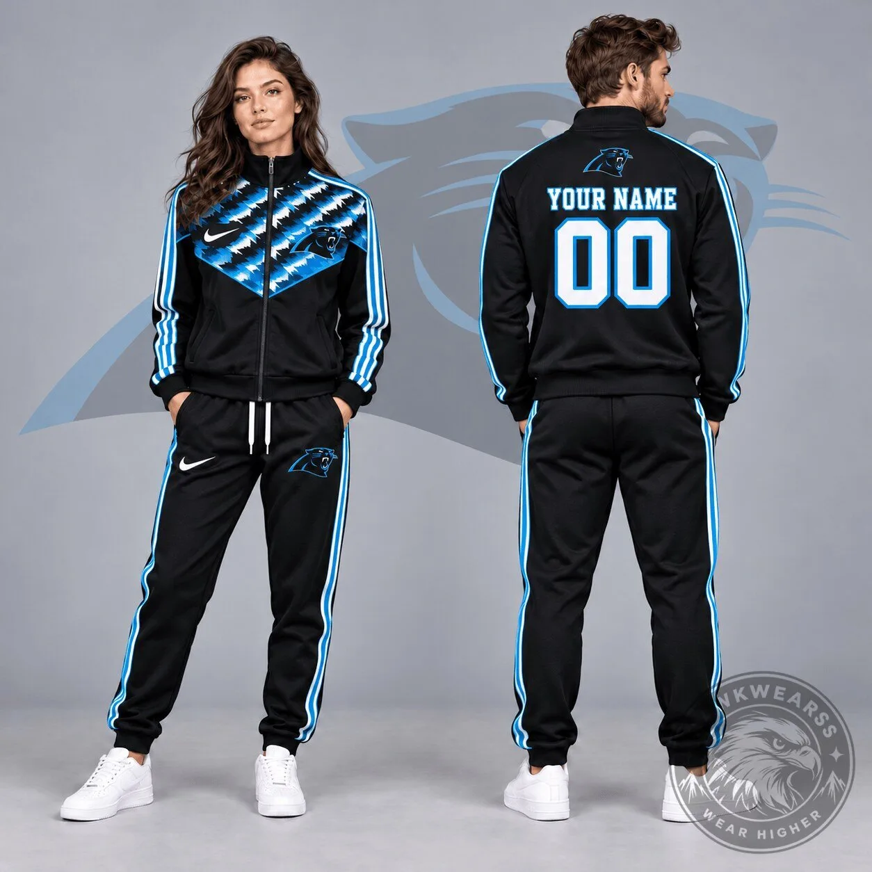 Carolina Panthers Custom Name Number Black and Blue Full-Zip Track Jacket 2 Carolina Panthers Custom Name Number Black and Blue Full-Zip Track Jacket