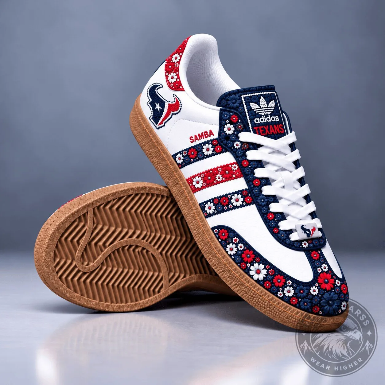 Houston Texans Floral Pattern Adidas Samba Style Football Fan Shoes 2 Houston Texans Floral Pattern Adidas Samba Style Football Fan Shoes