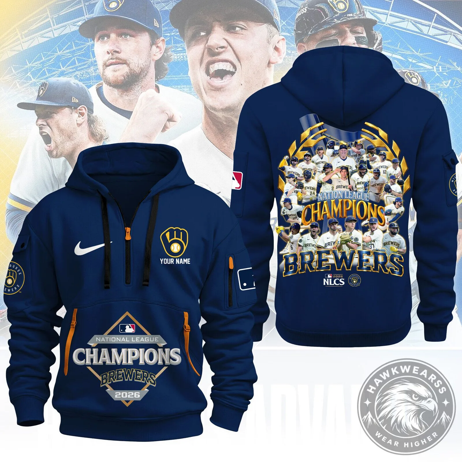 2026 Hoodie for Milwaukee Brewers - National League Champions Baseball Team Apparel