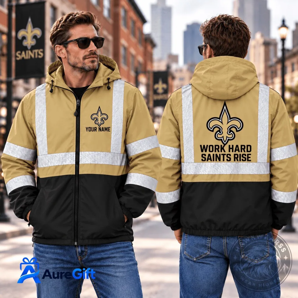 New Orleans Saints Personalized Name Work Hard Saints Rise Windbreaker Jacket New Orleans Saints Personalized Name Work Hard Saints Rise Windbreaker Jacket