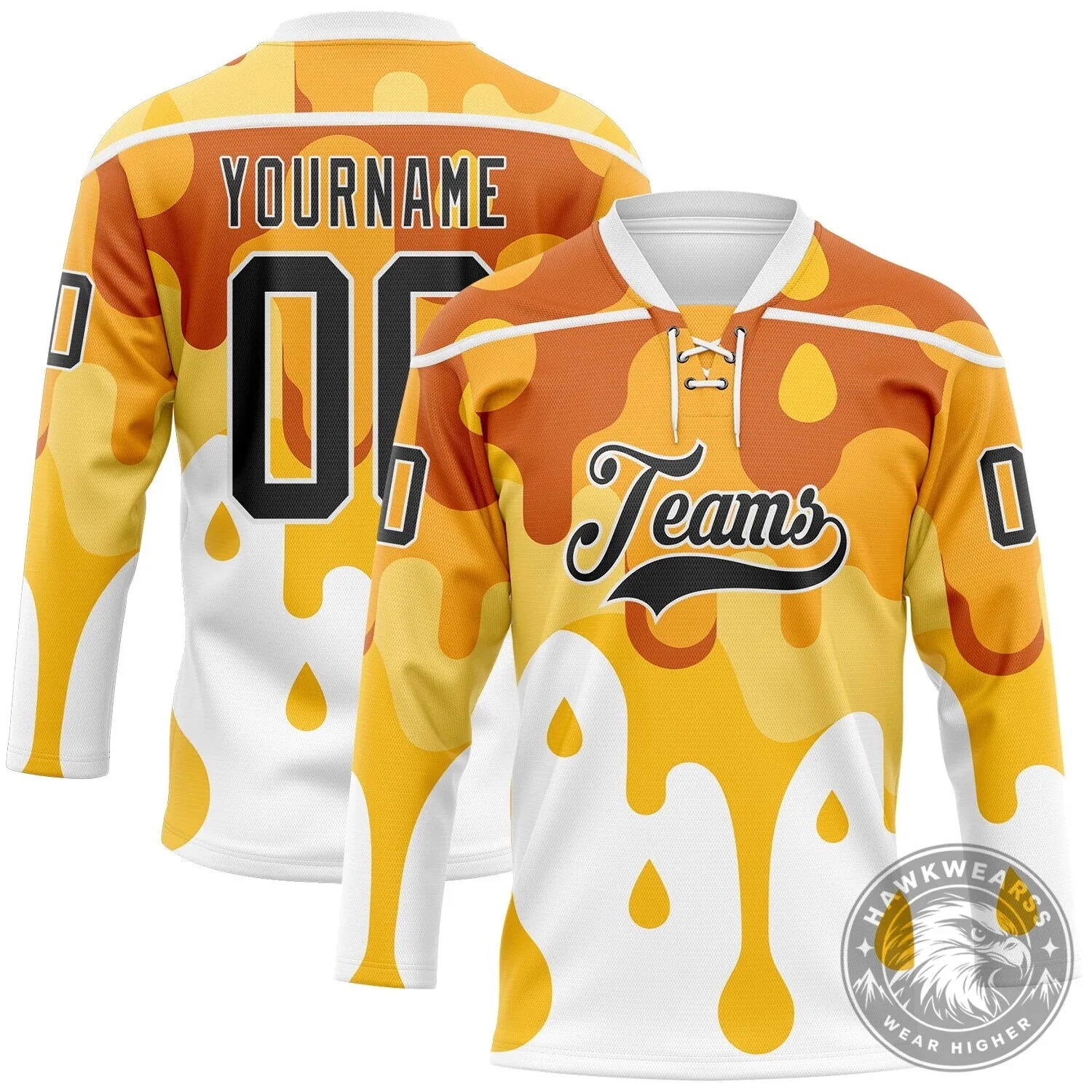 Custom Melting Cheese Yellow Orange White Foodie Hockey Jersey