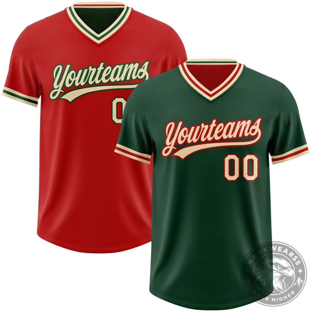 Custom Green Cream Red Reversible Pullover Baseball Jersey Shirt Custom Green Cream Red Reversible Pullover Baseball Jersey Shirt