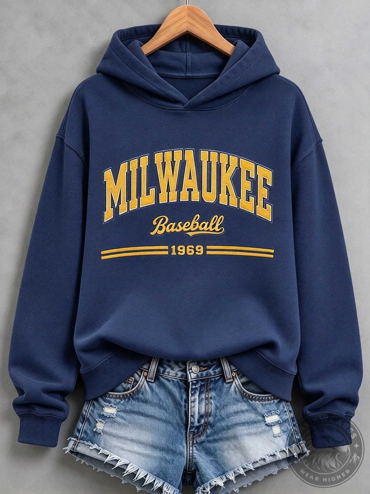 Milwaukee Baseball 1969 Vintage Style Navy Blue Hoodie for Women
