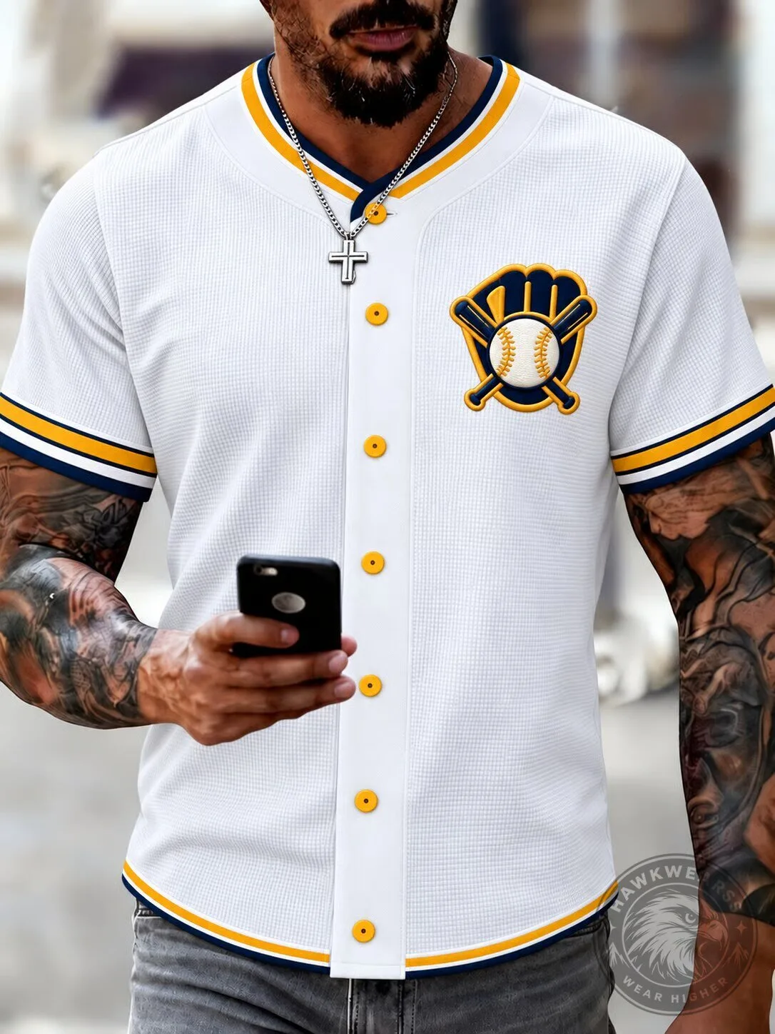 Men's Baseball Button-Down Short Sleeve Jersey with Embroidered Logo 5 Men