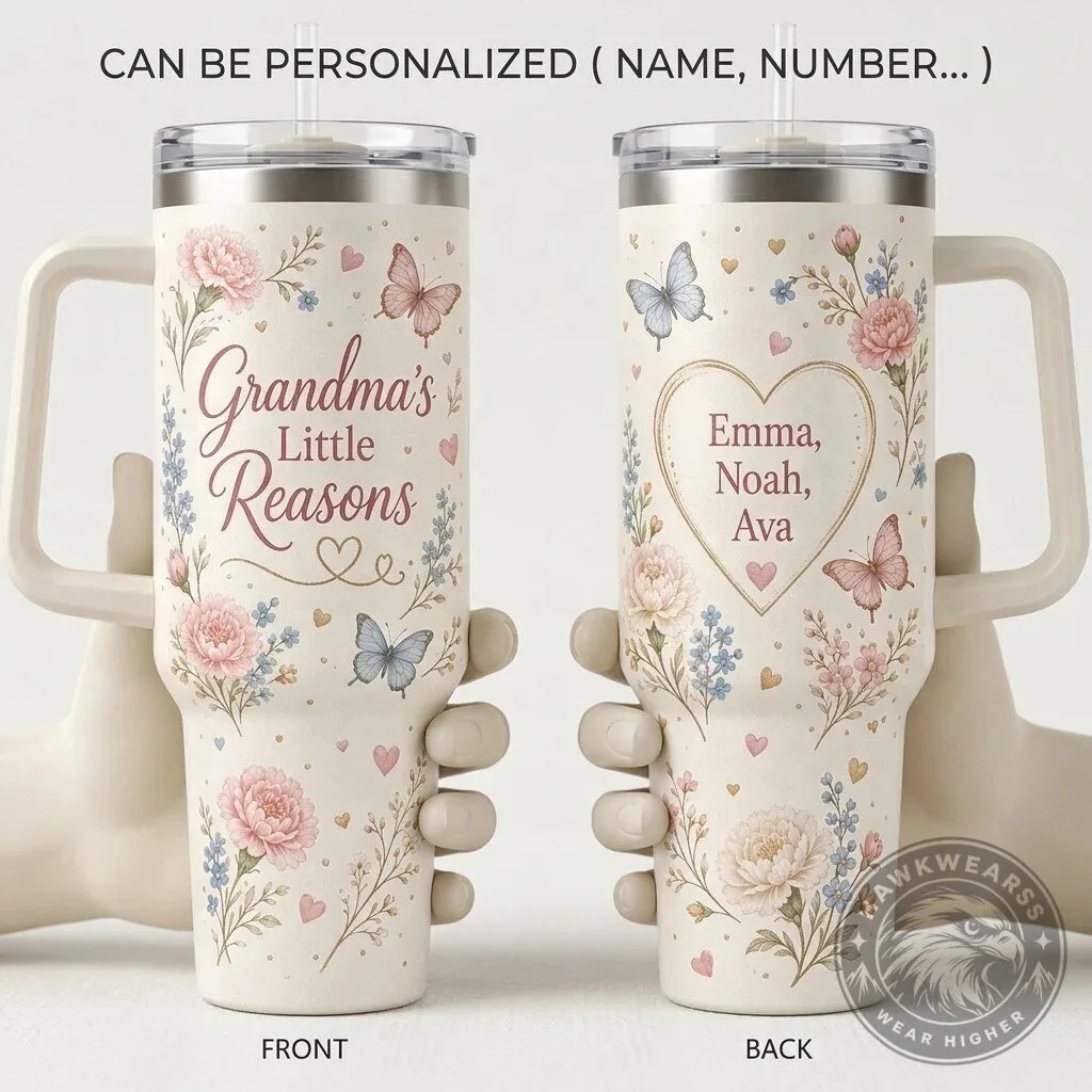 Personalized Grandma's Little Reasons Floral Tumbler with Handle