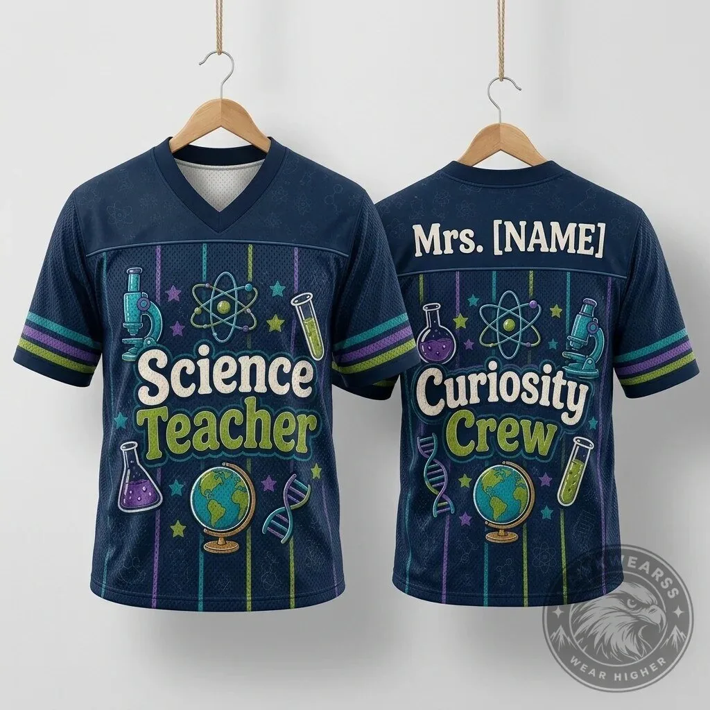 Personalized Science Teacher Curiosity Crew Football Jersey