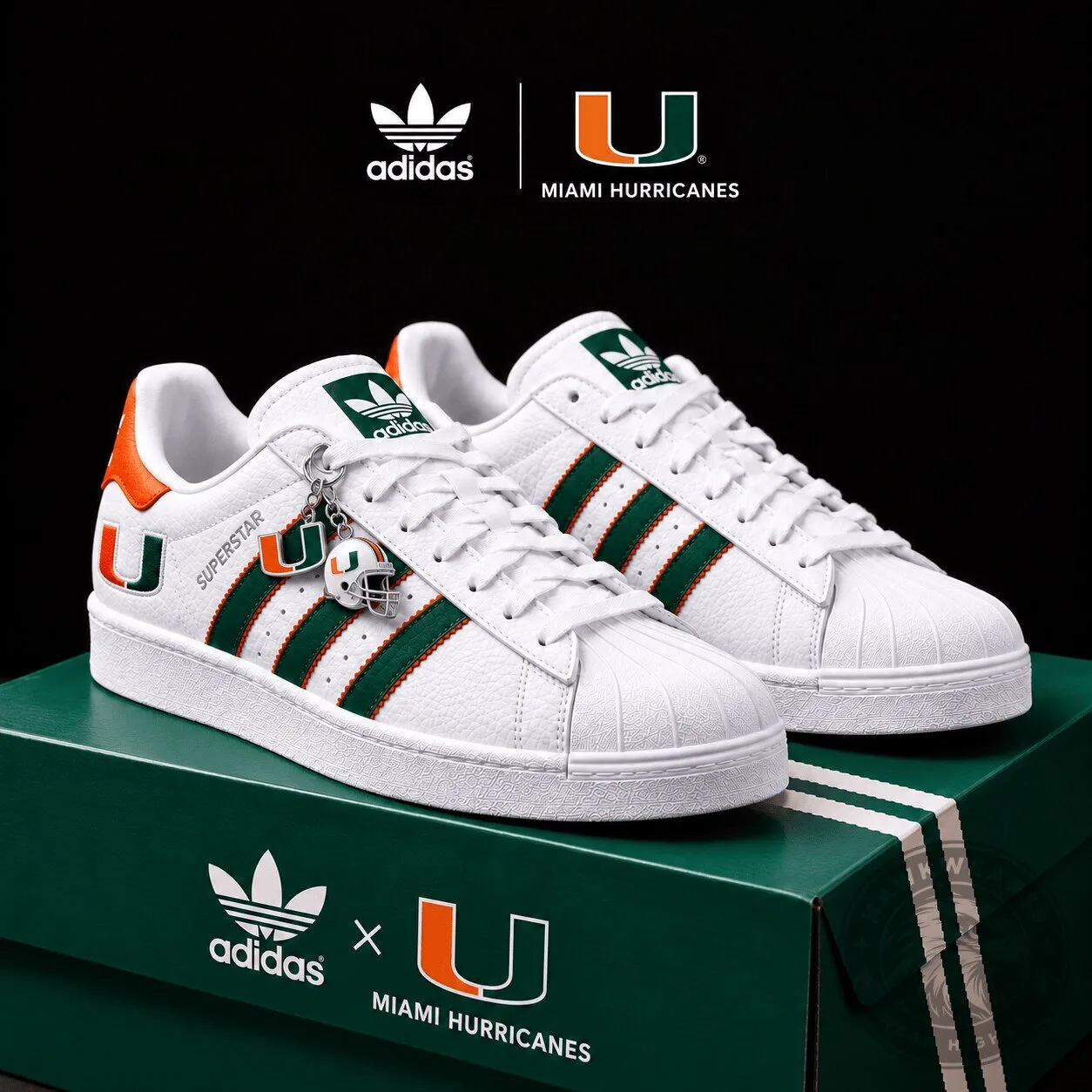 Miami Hurricanes Adidas Superstar White Low Top Sneakers