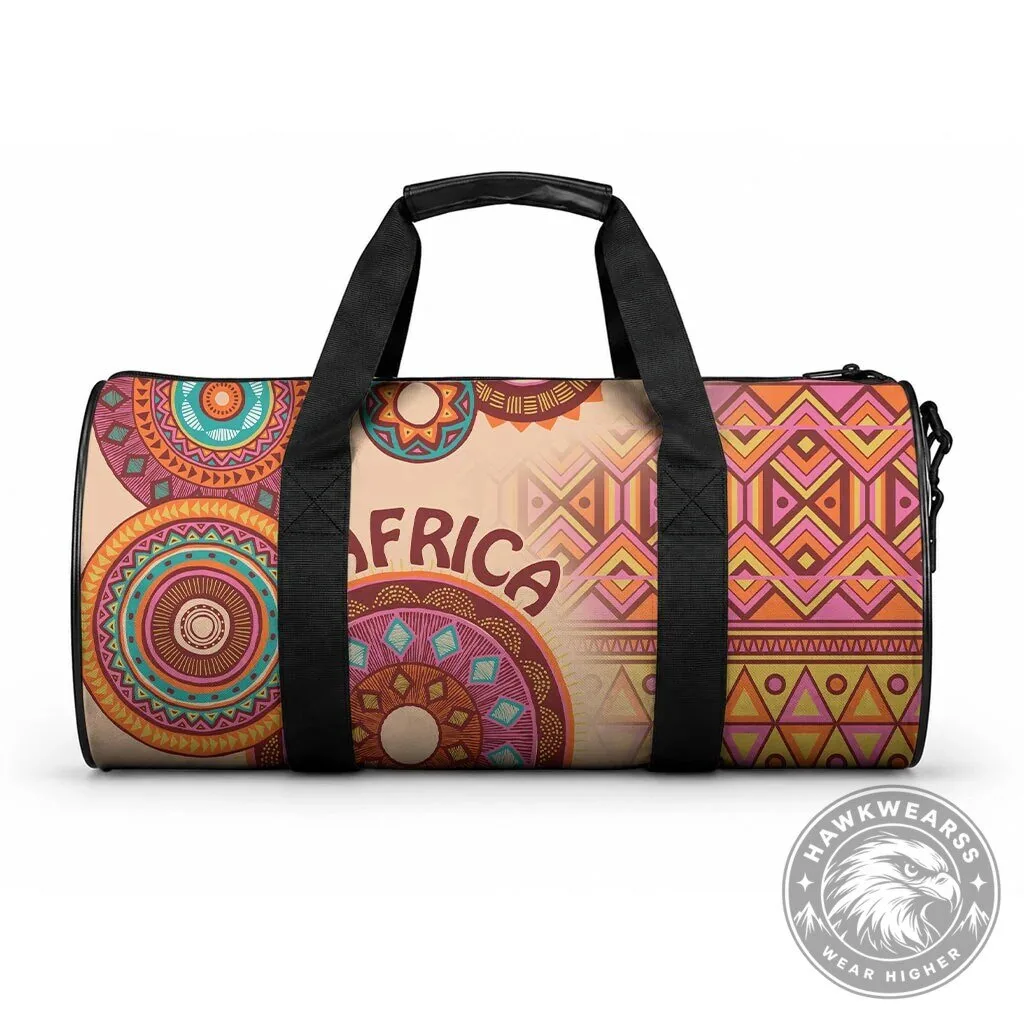 African Tribal Pattern Travel Bag Beige Motif Geometric Circles Duffle Bag