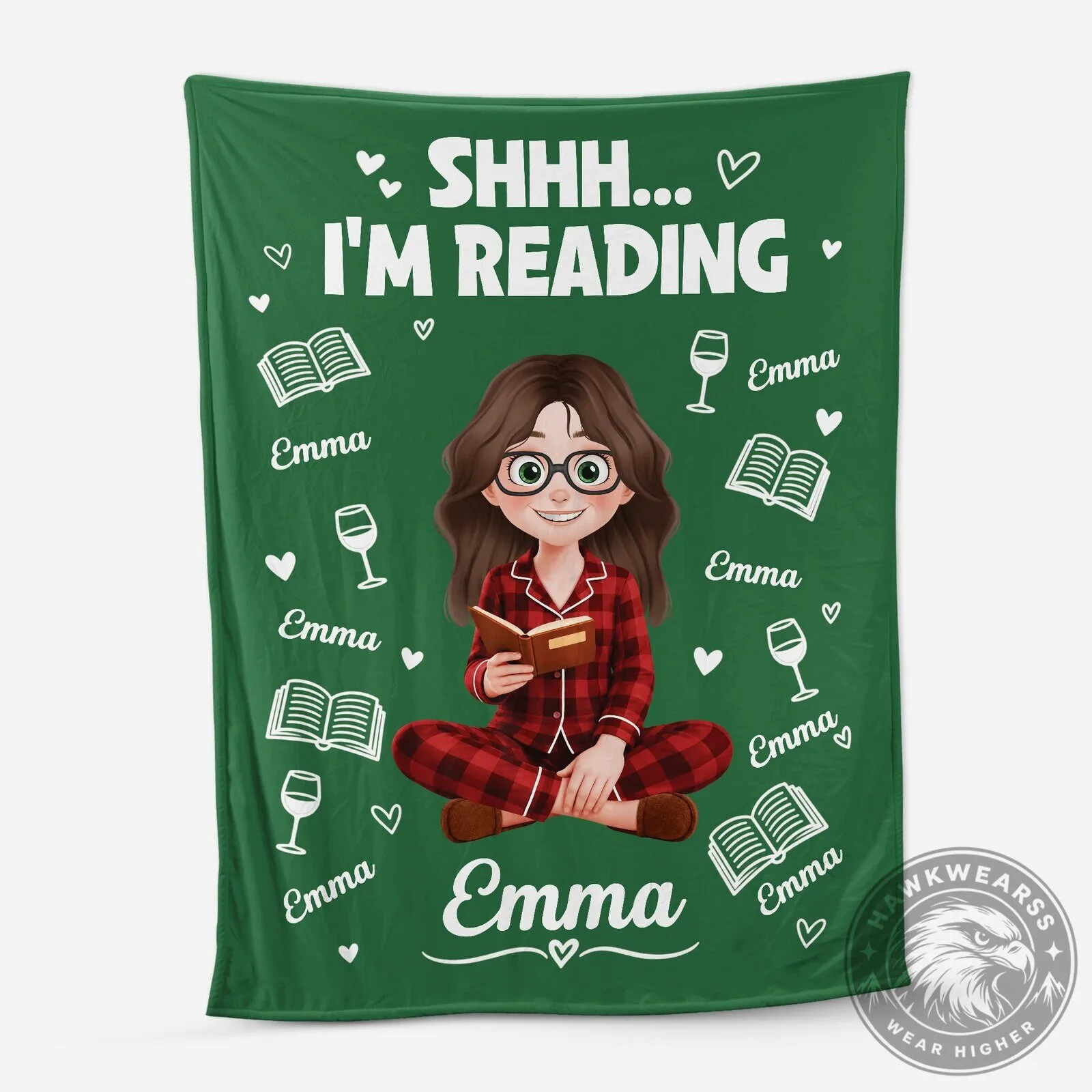Personalized Book Lover Shhh I'm Reading Custom Name Fleece Blanket
